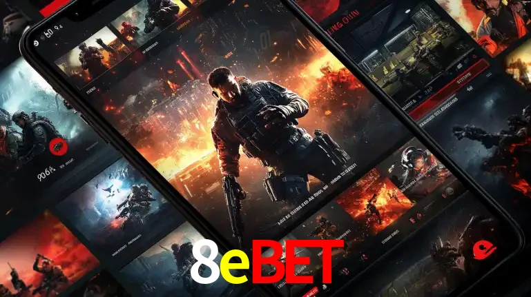 Tela de um celular exibindo uma galeria de jogos de tiro com temática militar, mostrando a variedade de e-sports disponíveis para apostas na plataforma de entretenimento 8ebet.