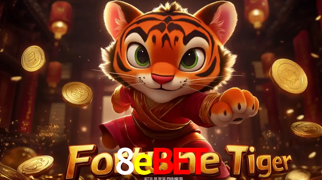 O carismático mascote do jogo de slot Fortune Tiger, um tigre fofo em pose de artes marciais, pronto para trazer sorte e multiplicadores de ganhos no cassino online 8ebet.