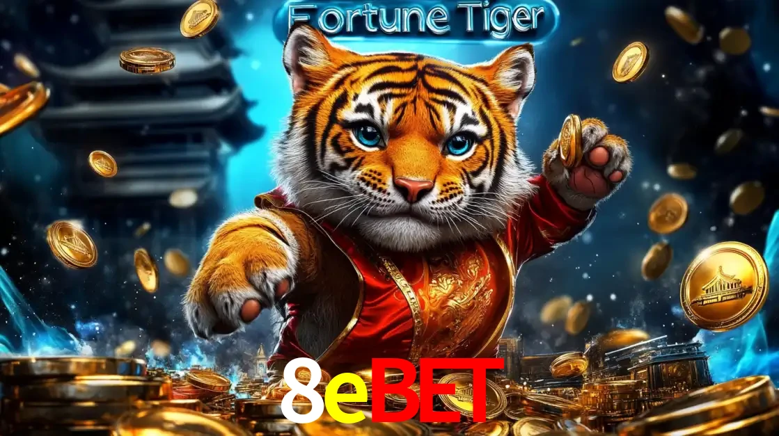 Imagem promocional do jogo de slot Fortune Tiger, com um tigre majestoso em traje tradicional cercado por uma fortuna em moedas de ouro, disponível agora no cassino 8ebet.